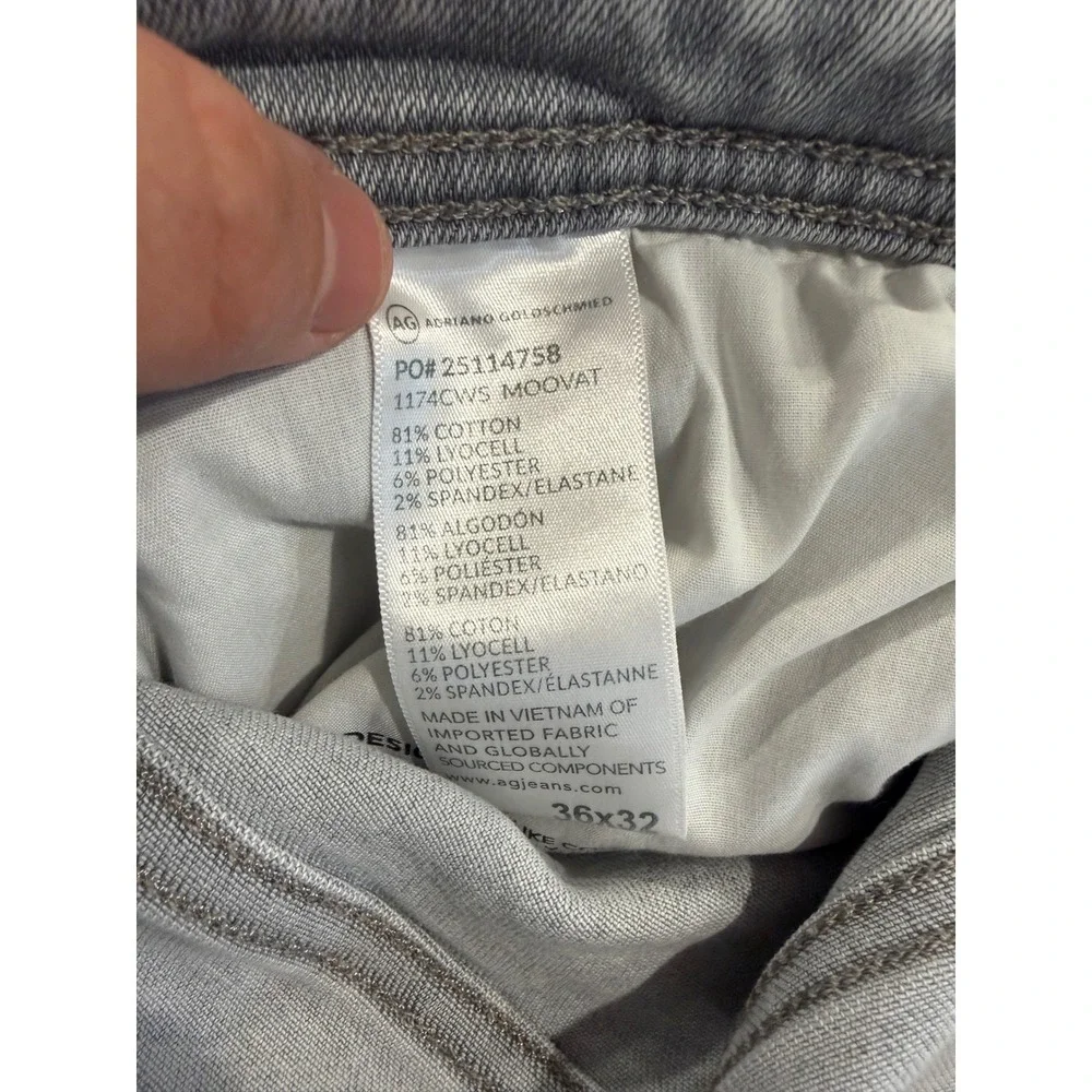 AG Adriano Goldschmied Graduate Tailored Grey Jeans Mens 36x32 Italian Fabric